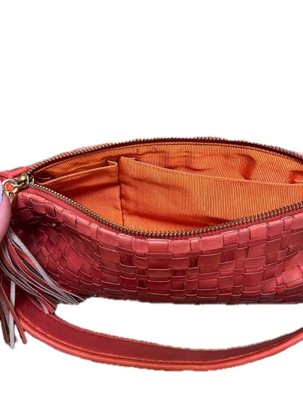 Elliott Lucca Intreccio III Woven Coral Orange Handbag - Picture 13 of 14